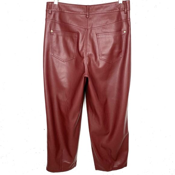 Anthropologie Pilcro The Breaker Faux Leather Pants Burgundy Red Crop Size 28 - Picture 3 of 14
